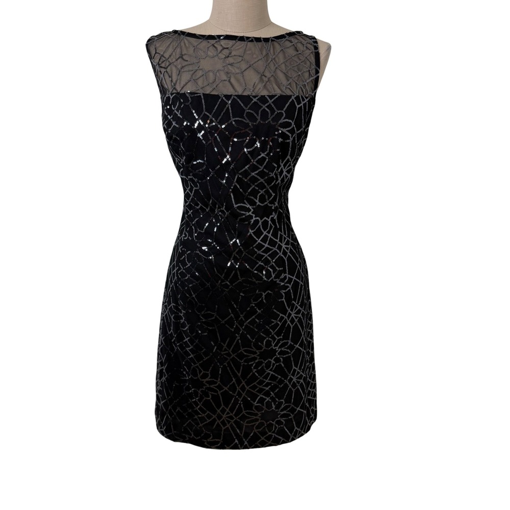 American Living Black‎ Sequin Mesh Overlay Sheath Dress Size 10 Party Cocktail